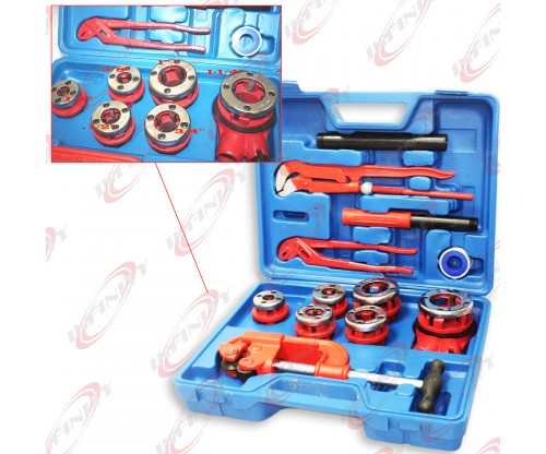 10PC Manual Ratchet Pipe Threader Kit 6 Threading Dies Pipe Cutter & Wrenches